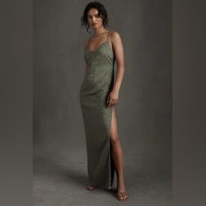 NWT Fame and Partners Arya Jacquard Slip Dress in Green size 10